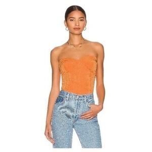 Superdown‎ orange ruched sweetheart strapless bustier corset top size L